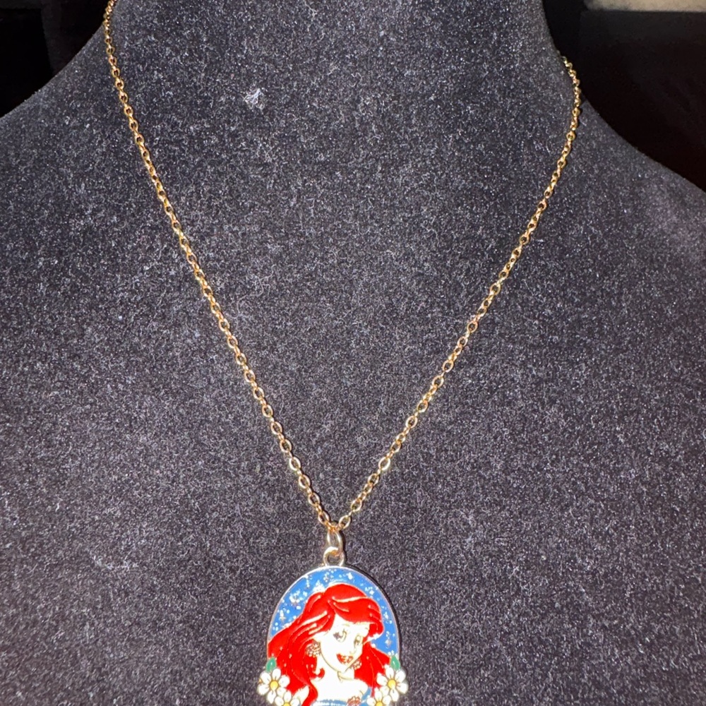 New Gold tone Ariel Pendant Necklace with Red and Blue Enamel